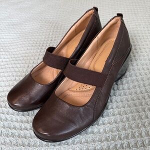 Naturalizer League Wedge Heel Shoes Womens 8.5 W Brown Leather Mary Jane Classic